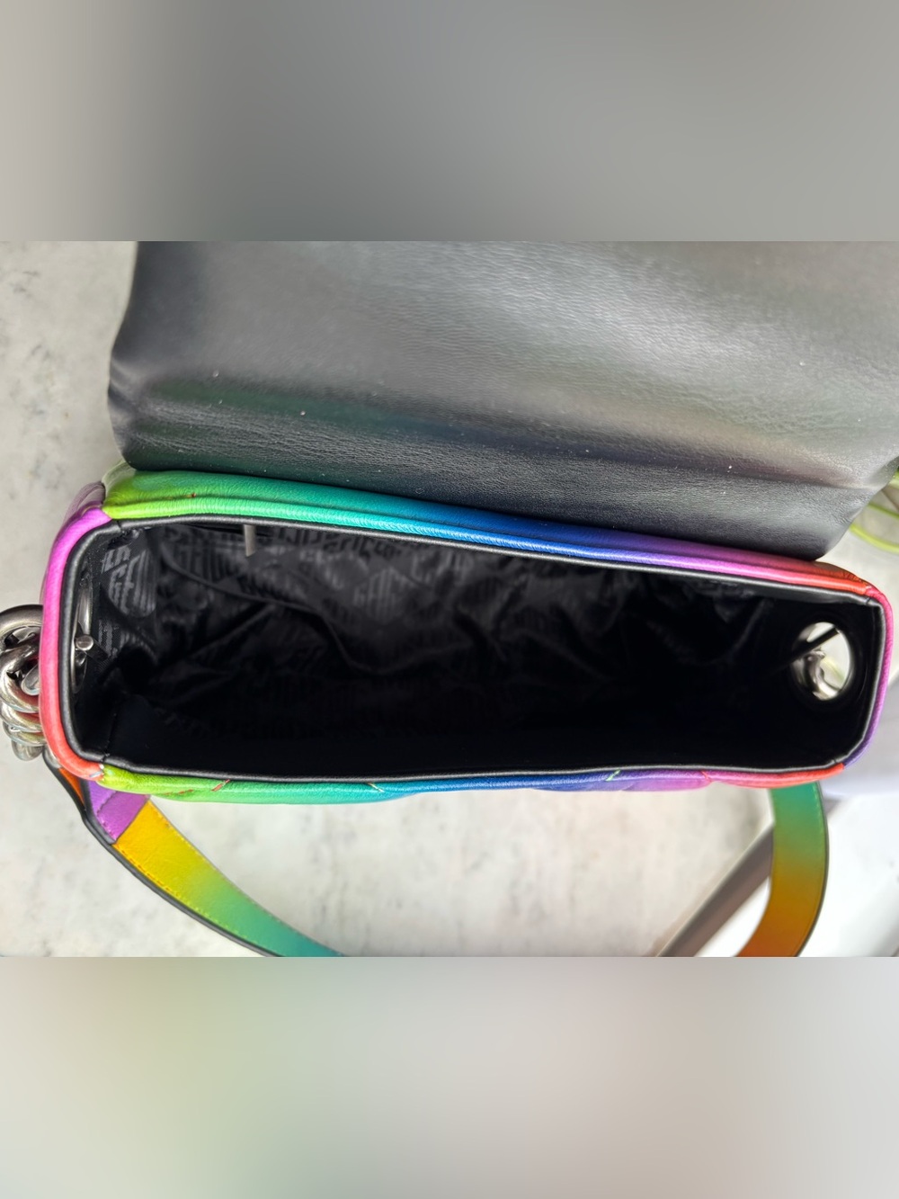 Kurt Geiger Rainbow Quilted Shoulder Bag - Green Blue Purple Pink Orange Red - Picture 9 of 10